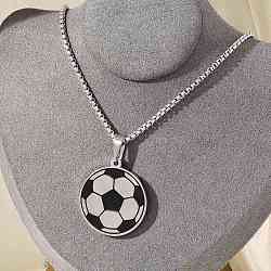 304 Stainless Steel Black Enamel Football Pendant Box Chain Necklaces, Stainless Steel Color, 23.46 inch(59.6cm)(NJEW-H055-05P)