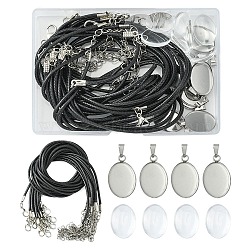 DIY Blank Dome Pendant Necklace Making Kit, Including Oval Stainless Steel Pendant Cabochons Setting, Waxed Cord Necklace Making, Transparent Glass Cabochons, Stainless Steel Color, 30Pcs/box(DIY-YW0006-50)