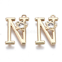 Brass Pendants, with Rhinestones, Alphabet, Golden, Letter.N, 17.5x12.5x2.5mm, Hole: 1mm(KK-Q768-001G-N)