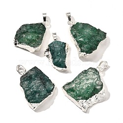 Raw Rough Natural Dyed Quartz Crystal Pendants, Nuggets Charms, with Brass Findings, Silver Color Plated, Green, 21~45x18~39x8~19mm, Hole: 7x4.5mm(G-G895-05S-09)