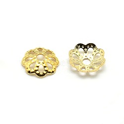 Brass Flower Bead Caps, Fancy Bead Caps, Golden, 6x1.5mm, Hole: 1mm(KK-O043-03G)