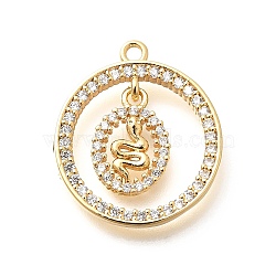 Brass Micro Pave Cubic Zirconia Pendants, Real 18K Gold Plated, Ring Charms, Snake, 21x18x3mm, Hole: 1.5mm(KK-G519-05G-02)