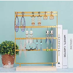 5-Tier Iron Earring Display Stands with Wooden Base, Tabletop Jewelry Organizer Rack for Earrings Storage, Rectangle, Golden, 26.5x7x35cm(PW-WG19928-01)