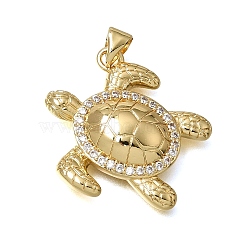 Brass Micro Pave Clear Cubic Zirconia Pendants, Turtle Charms, Rack Plating, Long-Lasting Plated, Cadmium Free & Lead Free, Golden, 23x24x6mm, Hole: 3.5x5mm(CU-CBA637A-05G-A)