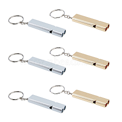 DICOSMETIC 6Pcs 2 Colors Double Tube Whistle Alloy High Frequency High Decibel Keychain, for Life-Saving Emergency Sports Judgment, with Iron Key Rings, Platinum & Golden, 10.1cm, 3pcs/color(KEYC-DC0001-19)