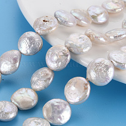 Natural Keshi Pearl Beads Strands, Cultured Freshwater Pearl, Flat Round, Seashell Color, 13~17x13~15x5~11mm, Hole: 0.6mm, about 26~27pcs/strand, 14.57 inch(37cm)(PEAR-S018-03C)