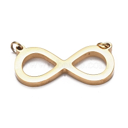 304 Stainless Steel Pendants, with Jump Rings, Laser Cut, Infinity, Golden, 12x24.5x1.7mm, Jump Ring: 3x0.5mm, Hole: 1.2mm(STAS-H105-04G)