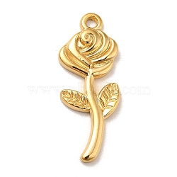 Ion Plating(IP) 304 Stainless Steel Pendants, Rose Charms, Real 18K Gold Plated, 24x9.5x2mm, Hole: 1.2mm(X-STAS-P312-05G)