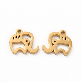 Ion Plating(IP) 304 Stainless Steel Charms, Elephant, Golden, 10.5x10.5x1.4mm, Hole: 1.4mm