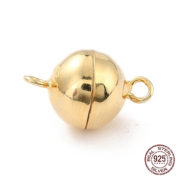925 Sterling Silver Magnetic Clasps, Round, Golden, 14x9x9x9mm, Hole: 1.5mm