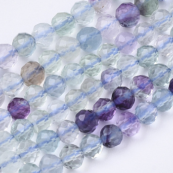 Natural Fluorite Beads Strands, Faceted, Round, 3mm, Hole: 0.7mm, about 110pcs/strand, 14.96 inch(38cm)