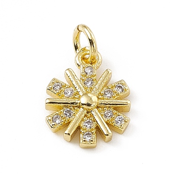 Brass Micro Pave Cubic Zirconia Charms, with Jump Rings, Snowflake Charm, Real 18K Gold Plated, 11.5x9x2.5mm, Hole: 3mm 