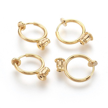 Brass Clip-on Hoop Earrings, For Non-pierced Ears, with Brass Spring Findings & Ear Nut, Cadmium Free & Lead Free, Golden, 18x13mm, Hole: 0.8mm