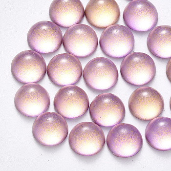 Transparent Spray Painted Glass Cabochons, with Glitter Powder, Half Round/Dome, Plum, 10x5mm