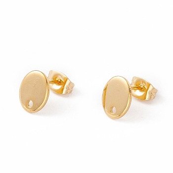 201 Stainless Steel Stud Earring Findings with Hole, 304 Stainless Steel Pins and Ear Nuts, Oval, Real 24K Gold Plated, 9x7mm, Hole: 1.4mm, Pin: 0.8mm