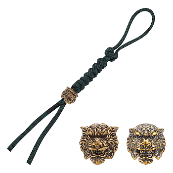 2Pcs 2 Styles Outdoor EDC Tool Brass Parachute Rope European Beads, Large Hole Beads, Lion Head, Antique Bronze, 17x18x19~20mm, Hole: 6mm, 1pc/style