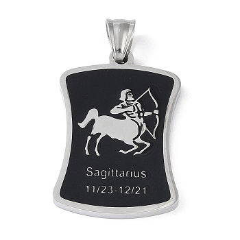 304 Stainless Steel Pendants, with Enamel, Stainless Steel Color, Rectangle with Constellation, Sagittarius, 39x26x3mm, Hole: 7x3mm