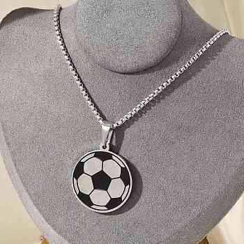 304 Stainless Steel Black Enamel Football Pendant Box Chain Necklaces, Stainless Steel Color, 23.46 inch(59.6cm)