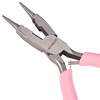 45# Carbon Steel Jewelry Pliers, Round Nose Pliers, Wire Cutter, Polishing, Pink, 12.2x8x0.9cm