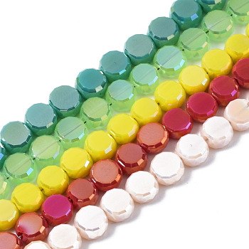 Electroplate Glass Beads Strands, AB Color Plated, Faceted, Flat Round, Mixed Color, 5.5x6x3.5mm, Hole: 1.2mm, about 98~100pcs/strand, 19.84~21.65 inch(50.4cm~55cm)