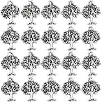 100Pcs Tibetan Style Alloy Pendant, Lead Free and Cadmium Free, Tree of Life, Antique Silver, 22x17x2mm, Hole: 2mm