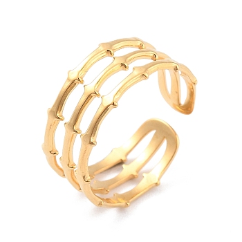 Ion Plating(IP) 304 Stainless Steel Bamboo Shape Open Cuff Ring for Women, Golden, Inner Diameter: 17.3mm