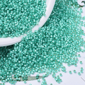 MIYUKI Delica Beads, Cylinder, Japanese Seed Beads, 11/0, (DB0627) Dyed Aqua Green Silver Lined Alabaster, 1.3x1.6mm, Hole: 0.8mm, about 20000pcs/bag, 100g/bag