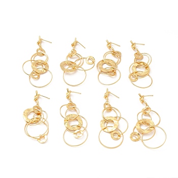 Brass Interlocking Rings Dangle Stud Earrings for Women, Lead Free & Cadmium Free & Nickel Free, Real 18K Gold Plated, 74mm, Pin: 0.8mm