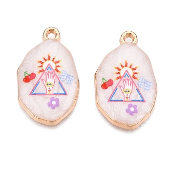 Printed Rack Plating Alloy Enamel Pendants, Golden, Oval Charm, Triangle, 28.5x17x4mm, Hole: 1.8~2mm