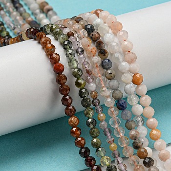 Natural Mixed Gemstone Beads Strands, Faceted, Round, 2.5~4mm, Hole: 0.5~0.7mm, about 112~160pcs/strand, 14.96~15.08''(38~38.3cm)