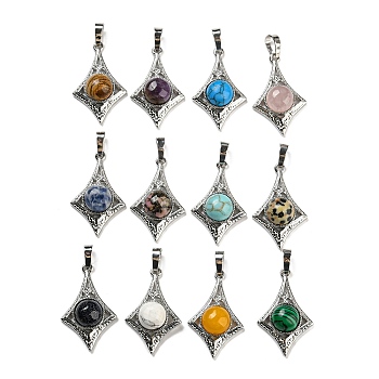 Natural & Synthetic Mixed Gemstone Pendants, Rack Plating Brass Star Charms, Platinum, Cadmium Free & Lead Free, Mixed Dyed and Undyed, 32x20x9mm, Hole: 8x5mm