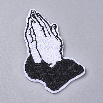 Computerized Embroidery Cloth Iron on/Sew on Patches, Costume Accessories, Praying Hands, White, 60x38x1.7mm