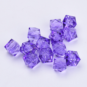 Transparent Acrylic Beads, Faceted, Cube, Blue Violet, 18x18x16mm, Hole: 2.5mm, about 155pcs/500g