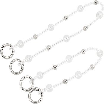 Acrylic Bag Handles, with  Zinc Alloy Spring Gate Rings, for Bag Straps Replacement Accessories, Platinum, 305~403mm, Beads: 4.5mm, 12mm and 8mm, Clasp: 24.5x3.5mm, 17mm Inner Diameter, 2pcs/set