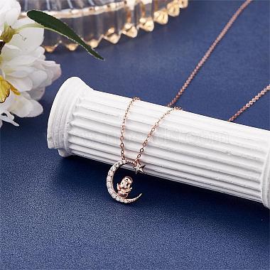 Chinese Zodiac Necklace Chicken Necklace 925 Sterling Silver Rose Gold Rooster on the Moon Pendant Charm Necklace Zircon Moon and Star Necklace Cute Animal Jewelry Gifts for Women(JN1090J)-3