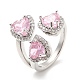 Pink Cubic Zirconia Triple Heart Open Cuff Ring(RJEW-E064-06P-01)-1