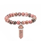 Natural Rhodonite Round Beaded Stretch Bracelet with Bullet Shape Charm(BJEW-JB08310-01)-1