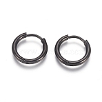 304 Stainless Steel Huggie Hoop Earrings, Hypoallergenic Earrings, with 316 Surgical Stainless Steel Pin Ion Plating(IP), Electrophoresis Black, 12 Gauge, 14x2mm, Pin: 1mm, Inner Diameter: 10mm(EJEW-F111A-14mm-B)