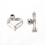 Tibetan Style Toggle Clasps, Heart, Lead Free and Cadmium Free, Antique Silver, about 0.8cm wide, 1.8cm long, hole: about 1.5mm(AC2020)