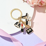 Alloy Enamel & Rhinestone & Plastic Pearl Keychain, with Iron Rings, Clothes Shape, 8cm(KEYC-YW00151-02)