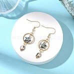 Natural Paua Shell & Stainless Steel Dangle Earrings for Women, with 304 Stainless Steel Earring Hooks, Golden, Star, 52x15.5mm(EJEW-JE07076-01)