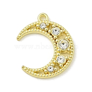 Zinc Alloy Crystal Rhinestone Pendants, Golden, Moon, 21x18x3.5mm, Hole: 1.5mm(PALLOY-F310-05G-02)