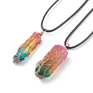 Natural Quartz Crystal Bullet with Tree of Life Pendants Necklace, Copper Wire Wrap Jewelry for Women, Colorful, 15.94 inch(40.5cm)(NJEW-JN03876)