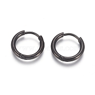 304 Stainless Steel Huggie Hoop Earrings, Hypoallergenic Earrings, with 316 Surgical Stainless Steel Pin, Electrophoresis Black, 12 Gauge, 14x2mm, Pin: 1mm, Inner Diameter: 10mm(EJEW-F111A-14mm-B)
