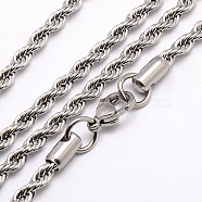Trendy Men's 304 Stainless Steel Rope Chain Necklaces, with Lobster Clasps, Stainless Steel Color, 17.7 inch(44.9cm), 4mm(NJEW-M072-D-02)