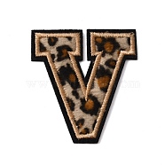 Polyester Computerized Embroidery Cloth Iron On Sequins Patches, Leopard Print Pattern Stick On Patch, Costume Accessories, Appliques, Letter.V, 61x56x1.5mm(PATC-SZC0001-01V)