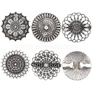 5Pcs 5 Style Vintage Flower Alloy Sweater Shawl Clips Brooches Set, Cardigan Collar Clasps Badges for Women, Antique Silver, 44~45.5x44.5x15~15.5mm, 1Pc/style(AJEW-GF0007-23)