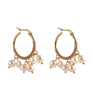 304 Stainless Steel Hoop Earrings, with Natural Cultured Freshwater Pearl Beads, Golden, Floral White, 41x25mm, Pin: 1.3x0.7mm(EJEW-JE04222-01)