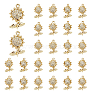 50Pcs UV Plating Alloy Rhinestone Pendants,  Sunflower Charms, Golden, 23.5x14x3mm, Hole: 2mm(FIND-FH0008-93)