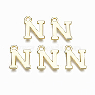 Alloy Charms, Cadmium Free & Nickel Free & Lead Free, Alphabet, Real 16K Gold Plated, Letter.N, 14x11x1mm, Hole: 1.6mm(PALLOY-Q441-025N-NR)